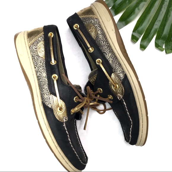 Sperry Shoes - SPERRY | sz 8.5 Navy and gold jacquard boat shoes